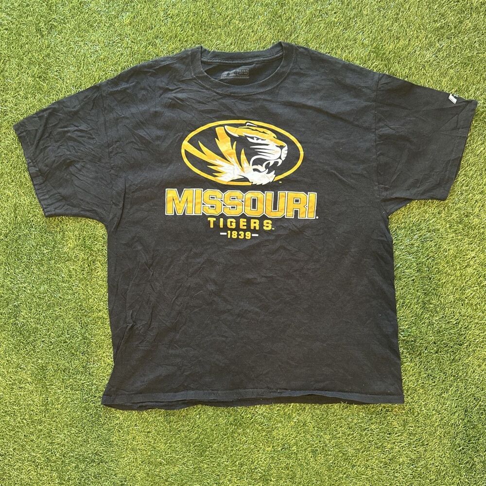 Vintage Y2K University of Missouri Tigers Black Graphic Logo Tee Shirt Mens XL